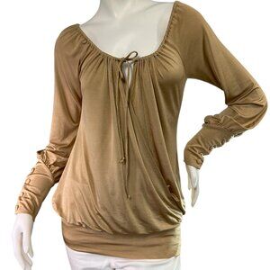 Bebe Vintage 1990s Gold Knit Chic Top Drawstring Neck Made in the USA Sz Medium